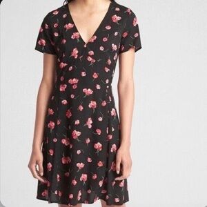 GAP Black Mini Dress with Pink Floral Print